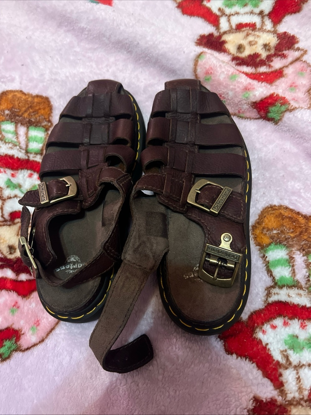 Dr. Martens Brown Leather Fisherman Sandals with Brass Buckles